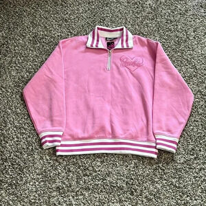 BARBIE Women's Pink/White 1/4 Zip Pullover Sweatshirt